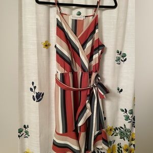 Nectar Clothing V Neck Multicolored Striped Wrap-Style Dress with Tie